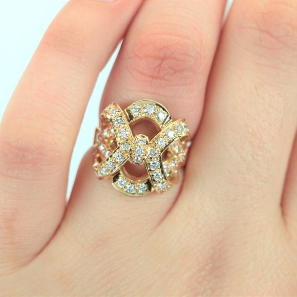 19648 Vintage 18k Yellow Gold Pave Diamond Knot Cocktail Ring Band Size 6.5 - Picture 3 of 4